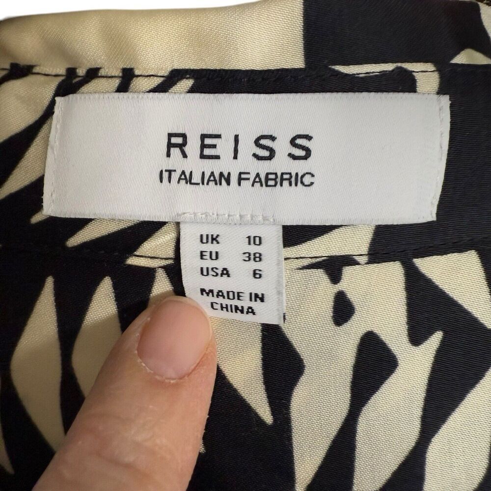 Reiss Black and Cream Abstract Print Wrap Midi Dress - Picture 2 of 10